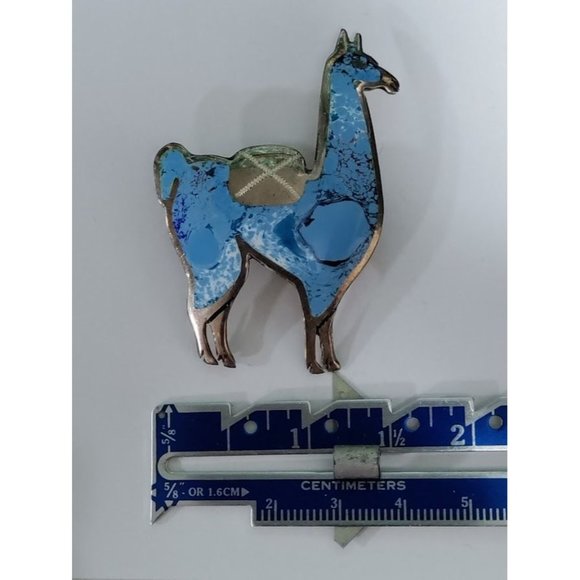 Vintage Handmade Peru925 Alpaca Llama Enamel CMC Silver Pin Lapel Hanger… - Picture 4 of 9